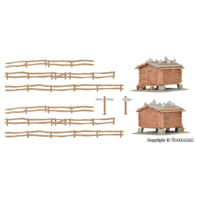 Kibri N 37028 Stadel Sertig mit Zaun, 2 Stück