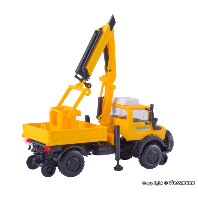 Kibri H0 14991 Zweiwege UNIMOG GleisBau mit Arbeitskran und Korb, Funktionsbausatz
