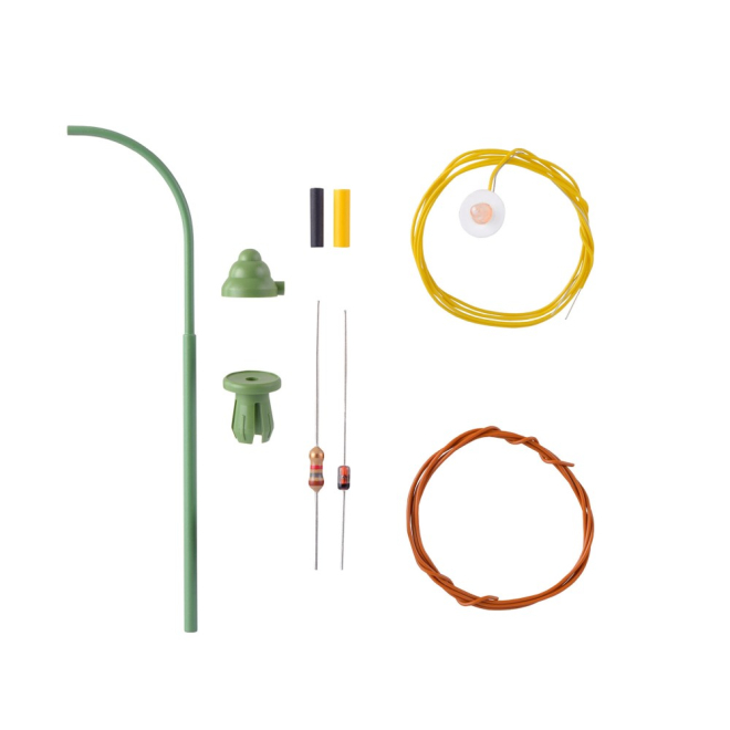 Viessmann H0 6729 Bausatz Bogen-Gaslaterne, grün, LED warmweiß