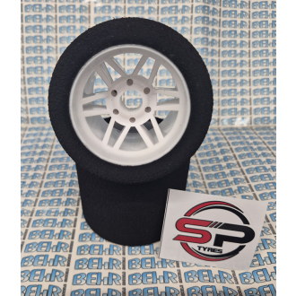 SP Racing Hinterrad 1:8 Moosgummi 35SH 2st. On Road 76mm Geschliffen weiße Felge (2)