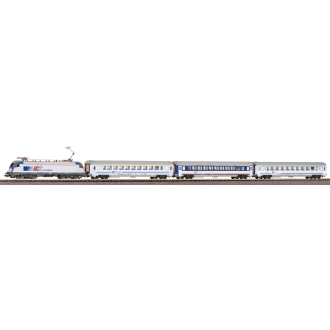 Piko H0 97931 Start-Set mit Bettung E-Lok Taurus mit 3 IC Wagen PKP