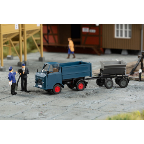 Auhagen H0 41676 Multicar M22 Hochbordkipper mit Kipplorenanhänger