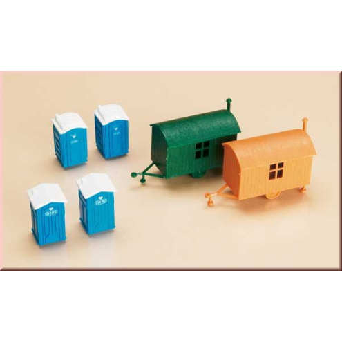Auhagen H0 / TT 42641 2 Bauwagen, 4 Mobiltoiletten