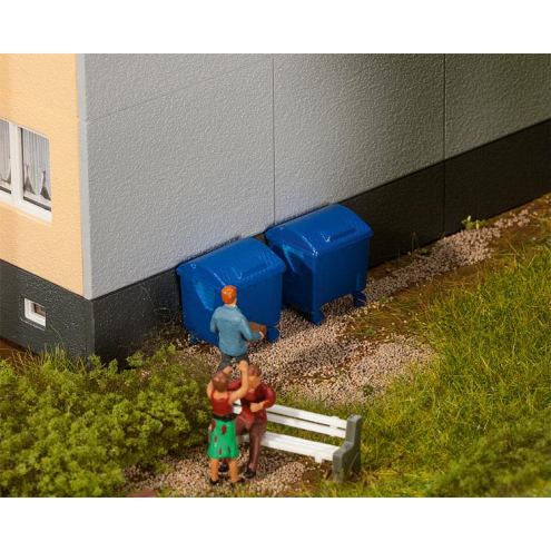Faller H0 180914 2 Blaue Mülltonnen