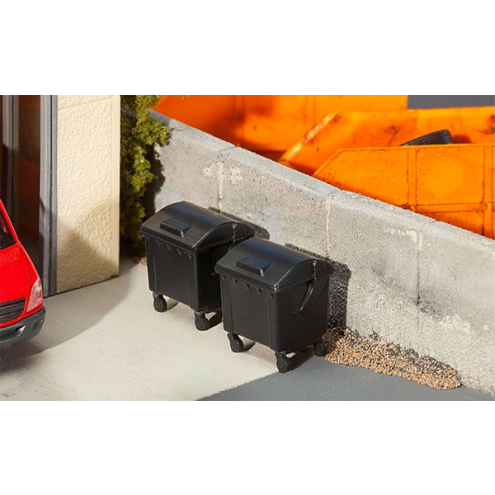 Faller H0 180933 2 Mülltonnen, schwarz