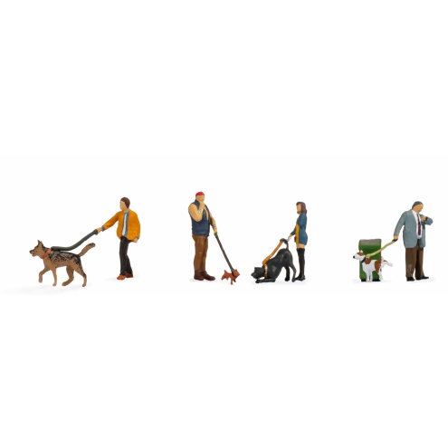 NOCH H0 15471 Menschen mit Hunden, 4 Figuren mit Hund, 1 Mülleimer
