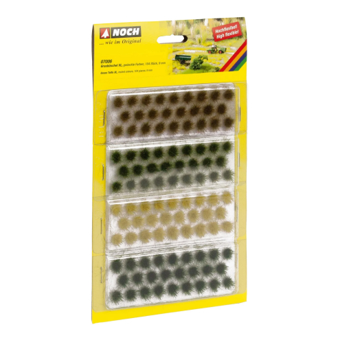 Noch 07006 Grasbüschel XL dunkelgrün, mittelgrün, braun, gold-gelb, 104 Stück, 9 mm