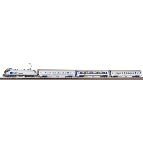 Piko H0 97931 Start-Set mit Bettung E-Lok Taurus mit 3 IC Wagen PKP