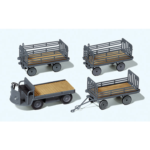 Preiser H0 17122 Elektrokarre mit 3 Anhängern DB. Ep.III