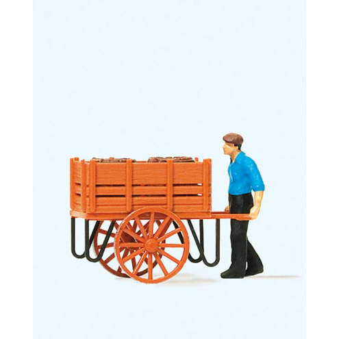 Preiser H0 28131 Arbeiter mit Handwagen, Fässer
