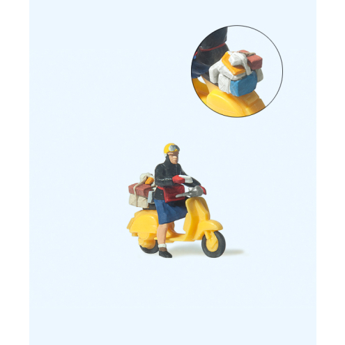 Preiser H0 28249 Postbotin auf Roller