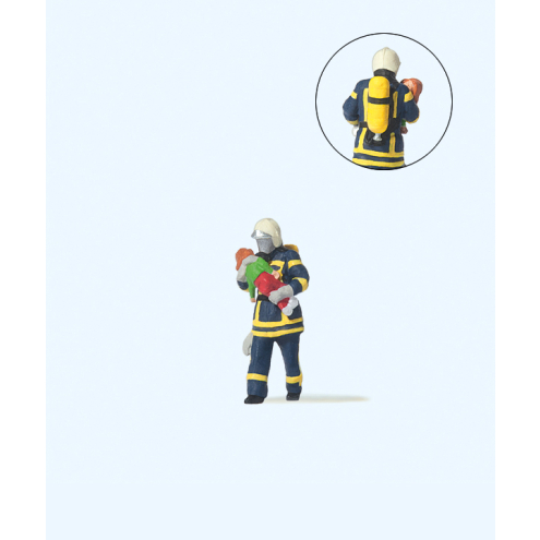 Preiser H0 28251 Feuerwehrmann, Kind rettend.