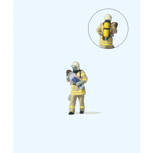 Preiser H0 28252 Feuerwehrmann, Kind rettend.