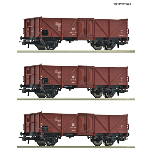 Roco H0 6600115 3-tlg. Set: Offene Güter Wagen, DR Ep.III