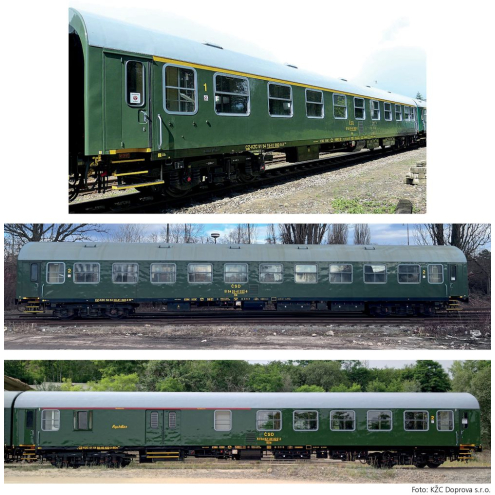 Tillig TT 01122 Personenwagenset „Retro-Zug der KŽC Doprava s.r.o.“, bestehend aus 
einem Reisezugwagen 1. Klasse, einem Reisezugwagen 2. Klasse und einem Reisezugwagen mit Gepäckabteil 2. Klasse Ep. VI