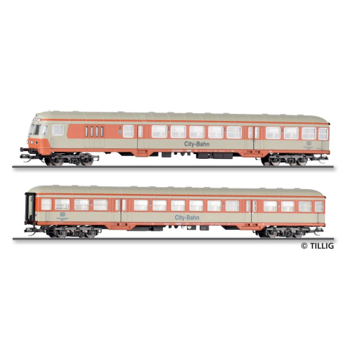 Tillig TT 01127 Reisezugwagenset der DB in City-Bahn - Lackierung, bestehend aus einem Steuerwagen 2. Klasse BDnf 238 und einem Reisezugwagen Ep. VI