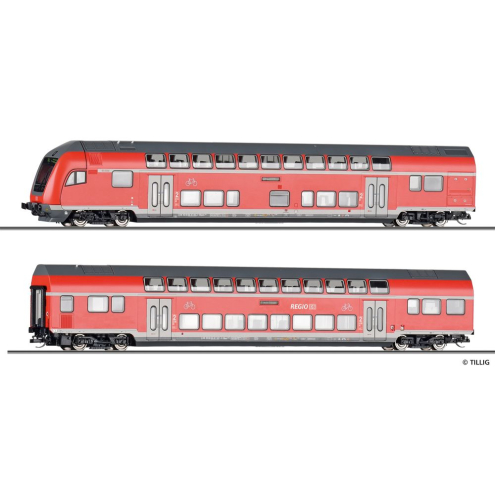 Tillig TT 01131 Reisezugwagenset „DB Regio“ der DB AG, bestehend aus einem Steuerwagen 1./2. Klasse DABpbzfa 767 und einem Doppelstockwagen DBpza 780, Teil 1 Ep. VI