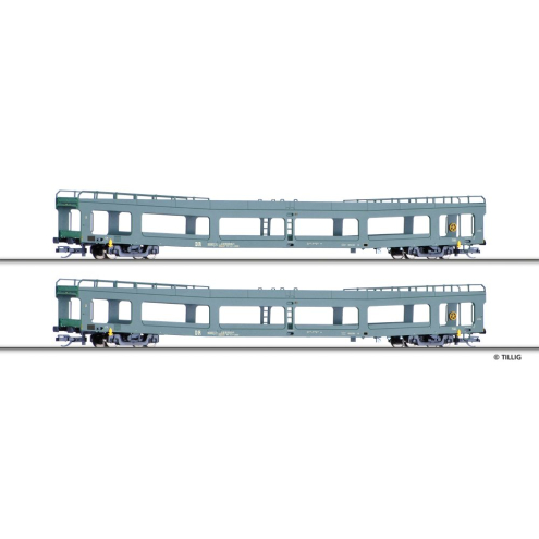 Tillig TT 01135 Autotransportwagen-Set der DR, bestehend aus zwei Autotransportwagen DDm Ep. IV