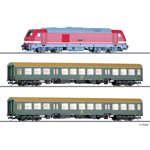 Tillig TT 01504 Einsteiger-Set: Reisezug der DR, bestehend aus Diesellokomotive „TRAXX“ und zwei Reisezugwagen 2. Klasse Ep. IV