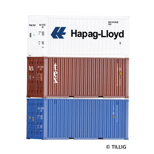 Tillig H0 09836 Container-Set mit drei 20 Zoll-Containern