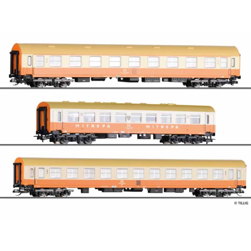 Tillig H0 70064 Reisezugwagenset „Städteexpress“ der DR, bestehend aus einem Reisezugwagen Typ Y/B 70, einem Speisewagen und einem Reisezugwagen Bauart Halberstadt Ep. IV