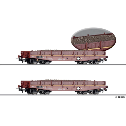 Tillig H0 70070 Güterwagenset der DR, 2 Schwerlastwagen Rmms 3960, Ep. IV