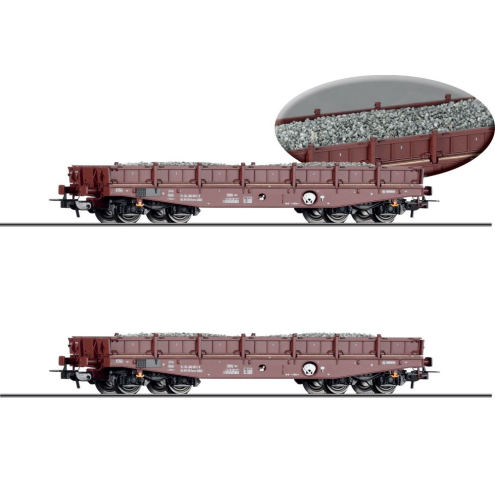 Tillig H0 70071 Güterwagenset, Schwerlastwagen Rmms 3960, beladen mit Neuschotter, DR Ep. IV