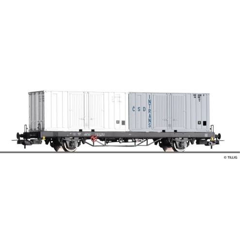 Tillig H0 77073 Containertragwagen Lgkks 4444 der DR, beladen mit zwei 20 Zoll Containern, Ep. IV