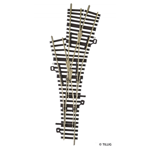 Tillig TT 83230 Dreiwegweiche, Abzweig links 15°, Radius 353, Abzweig rechts 15°, Radius 353, Länge 166 mm