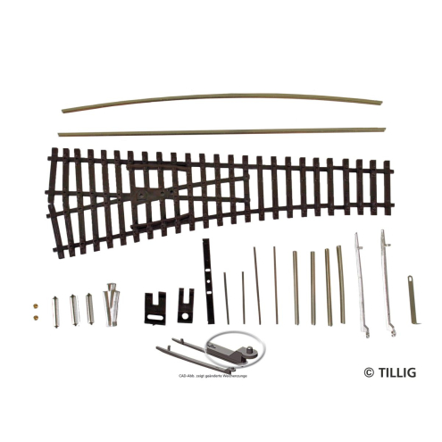 Tillig TT 83434 EW1 Bausatz links, Abzweig 15°, Radius 353, Länge 129,5 mm (alt 83432)