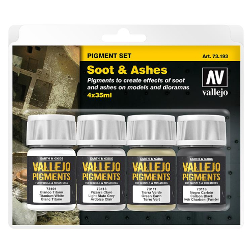 Vallejo 73193 Pigment-Set Ruß und Asche, 4x 35ml