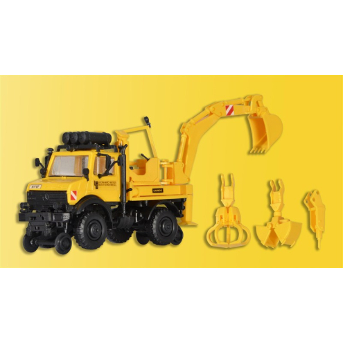 Kibri H0 16307 Zweiwege UNIMOG mit Heckbagger